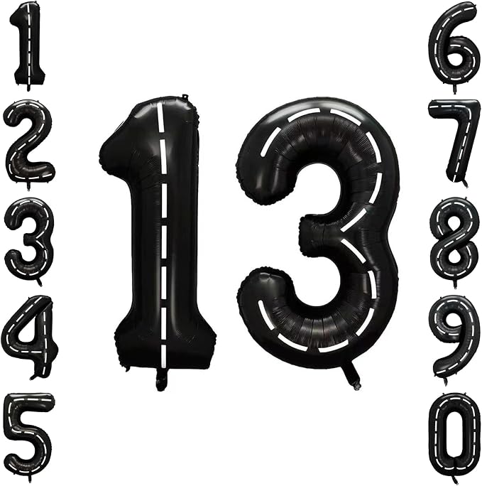 Black and White Stripes Number 13 Balloon 40 Inch, Track Road Digit Decor | by Unknown