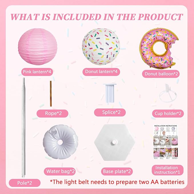Donut Balloon Column Stand & Paper Lantern 2 Sets Donut party decoration | - Image 2