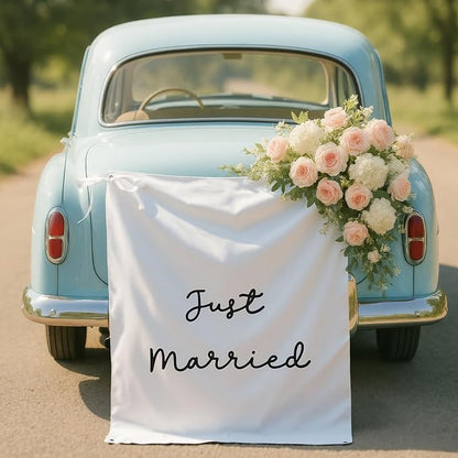 Oudain 29x39 Inch Just Married Burlap Banner, Wedding Fabric Backdrop by Oudain