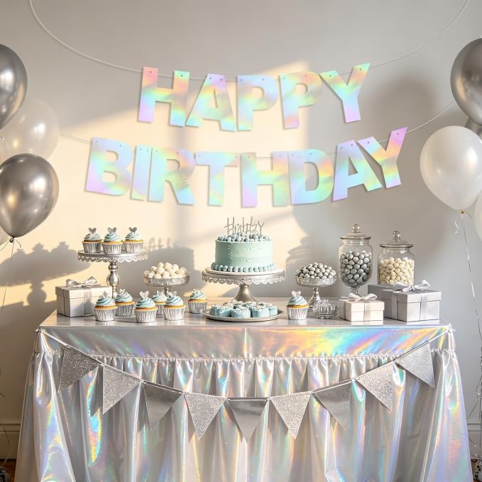 BEISHIDA Pre-Strung Iridescent Happy Birthday Banner Party Sign Decoration | NO - Image 4