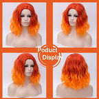 BUFASHION 14" Women Short Orange Kinky Straight Cosplay Synthetic Wigs With Air Bangs 46 Colors Available (Orange)