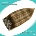 SURNEL Clip in Extensions Human Hair Balayage Chocolate Brown to Caramel Blonde Clip in Hair Extensions 18 Inch 6pcs 120g Hair(#4/27/4,18'')