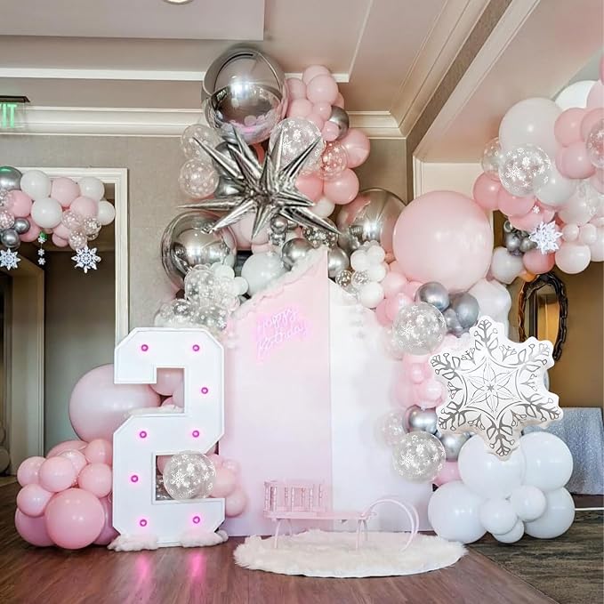 Pink Winter Wonderland Christmas Balloons, 18 Inch White Snowflake Balloon - Image 8