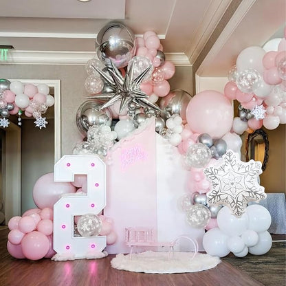 Pink Winter Wonderland Christmas Balloons, 18 Inch White Snowflake Balloon - Image 8