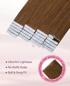 Pinkpearl Invisible Tape in Hair Extensions Human Hair, 20pcs 18inch 50g #33 Auburn Injection Tape in Extensions Real Remy Straight Seamless Silky Human Hair Injected