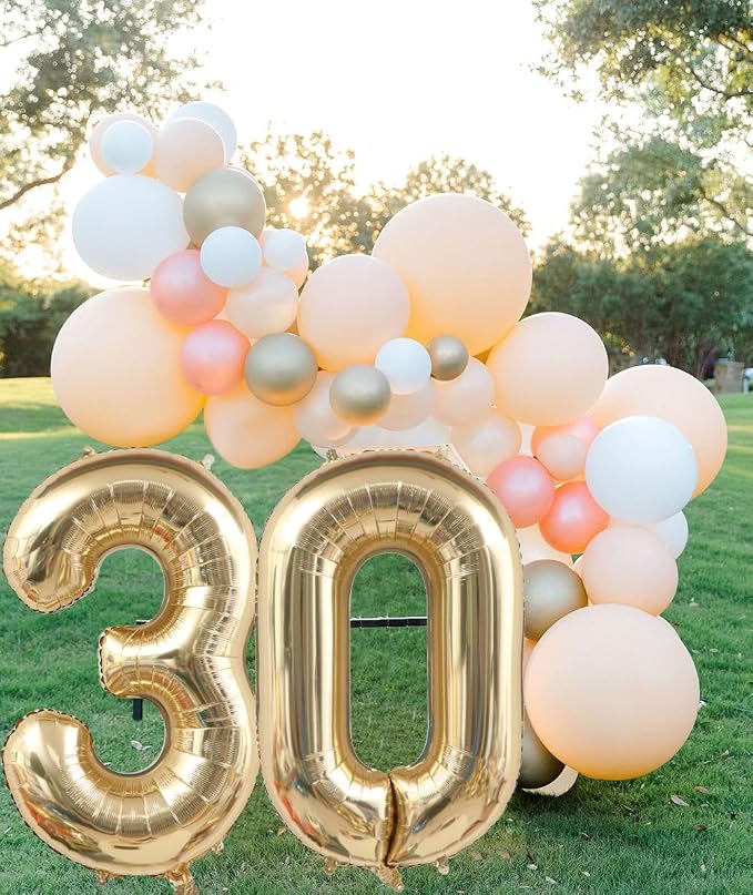 Light Gold 30 Number Balloons 40 Inch White Gold Giant 30 Foil Mylar Helium | - Image 2