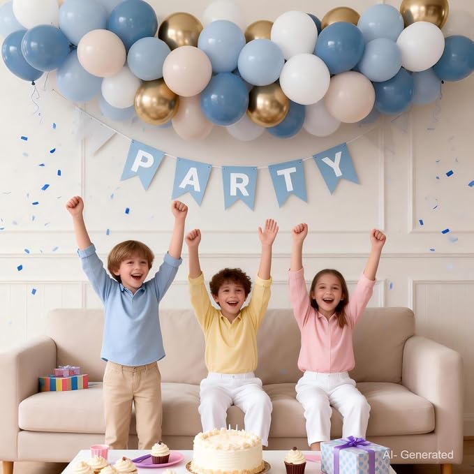 Dusty Blue and Gold Balloons, Light Blue White Sand, Party Decor | 50 Pcs 12 In - Image 7