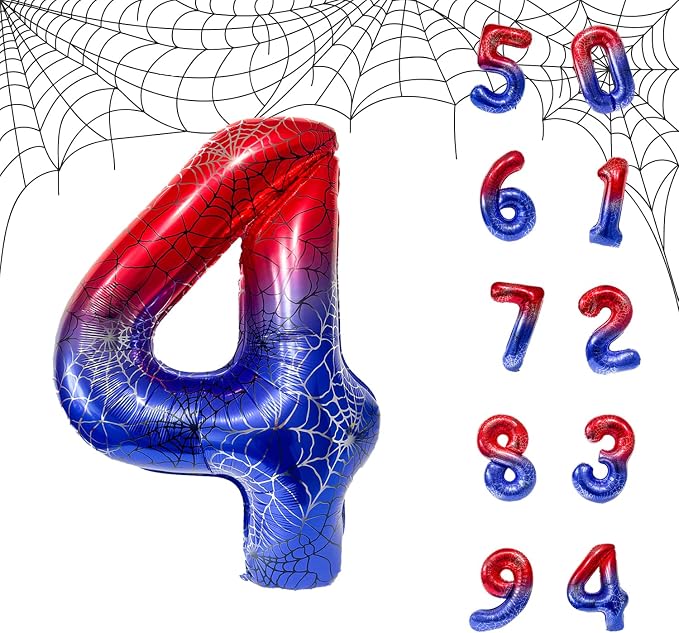 Spider Web 40Inch Foil Number Balloons Set 0-9 Includes Inflation Straws by Unknown