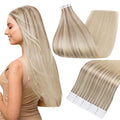 Full Shine Tape in Hair Extensions 18 Inch Tape Ins Human Hair Extensions Color 18/22/60 Nordic Ash Blonde and Blonde Tape in Extensions 20PCS Human Hair Tape ins Extensions 50g for Party