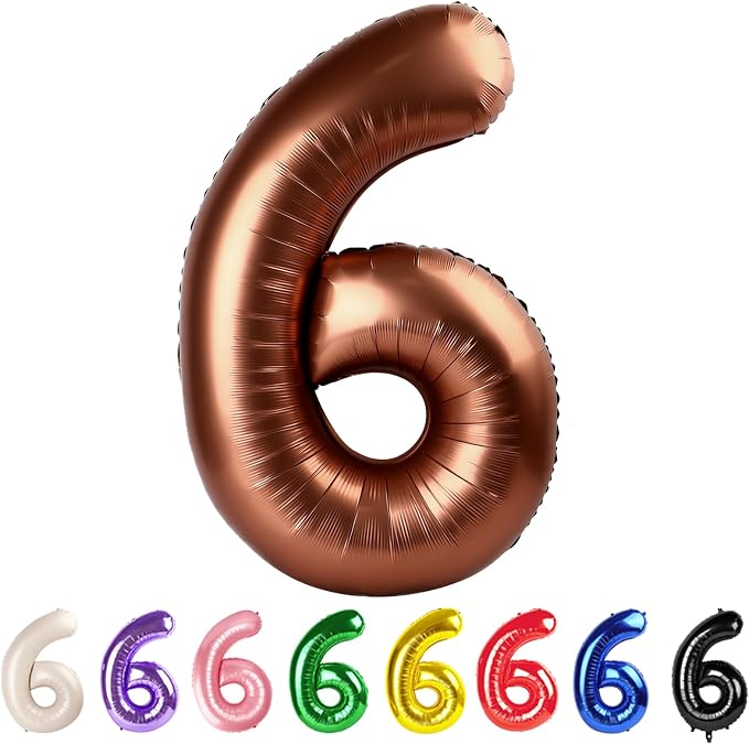 40 Inch Number 6 Balloon, Coffee Brown Birthday Decorations by Mluchee
