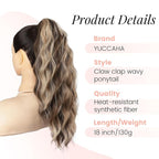 18 Inch Ponytail Extension for Women Claw Ponytail Extension Wavy in Fake Pony Tails Fake Hair Fluffy Natural Synthetic Hairpiece for Daily Use (Chestnut Brown Mixed Ash Blonde)