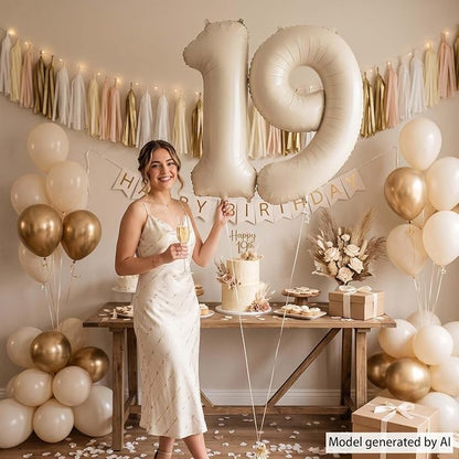 Cream Number 19 Balloon 40 Inch, Foil Numeral - Image 6