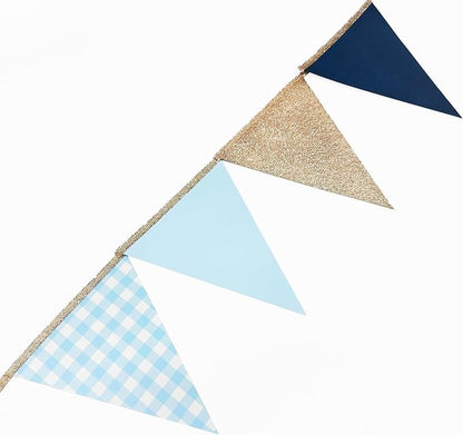 Navy Blue Champagne Gold Dusty Blue Buffalo Plaid Pennant Banner Flag Hanging - Image 5