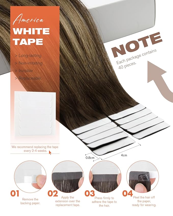 Sunny Hair Tape in Extensions for Women Real Hair 12 inch 60g Tape in Hair Extensions Human Hair Dark Brown Balayage Caramel Blonde Hair Extensions Tape in 40Pcs