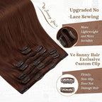 Ve Sunny Real Hair Extensions Clip in Human Hair Dark Auburn Red Hair Extensions Full Head Human Hair Extensions Clip ins Natural Straight 16 inch 120g 7pcs