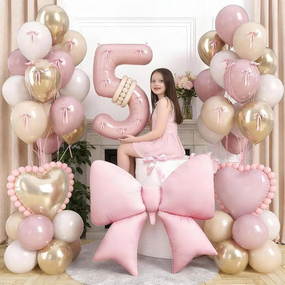 Light Pink 5 Balloon Number, Retro Blush Pink Gold Beige Nude Latex Balloons 5 - Image 2