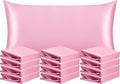 NTBAY 12 Pack Satin King Pillowcases for Hair and Skin, Luxurious and Silky Pillow Cases with Envelope Closure, 20 x 36 Inches, Pink