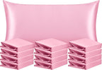 NTBAY 12 Pack Satin King Pillowcases for Hair and Skin, Luxurious and Silky Pillow Cases with Envelope Closure, 20 x 36 Inches, Pink