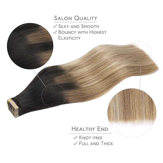 WENNALIFE Tape in Hair Extensions Human Hair, 20pcs 30g 10 inch Dark Brown to Chestnut Brown and Dirty Blonde Highlighted Remy Hair Extensions Straight Human Hair Tape in Extensions Skin Weft