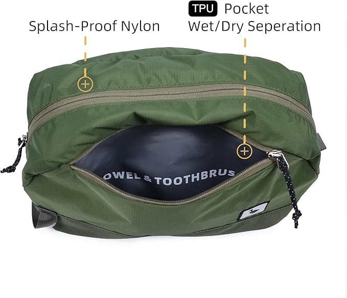 Travel Toiletry Bag 8L, Large Packing Cube with Waterproof TPU Wet/Dry Compartment (04 Forest Green)