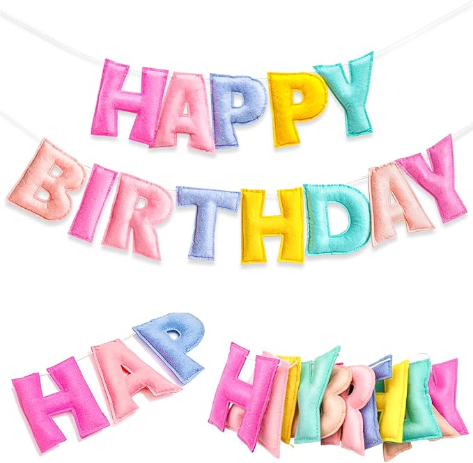 Pre-Strung Pastel Felt Happy Birthday Banner, Macaron Birthday Decorations | by Unknown