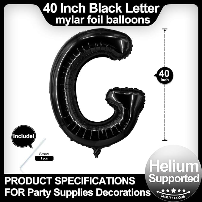 40 Inch Black Letter G Balloons, DIY Phrase Foil Alphabet Letter G Balloons DIY - Image 2