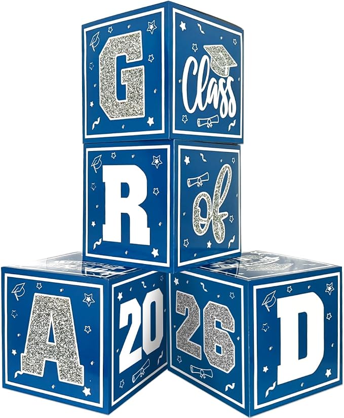 2026 Graduation Decorations Blue and Silver Balloon Boxes Class of 2026 Decor by Zhynice