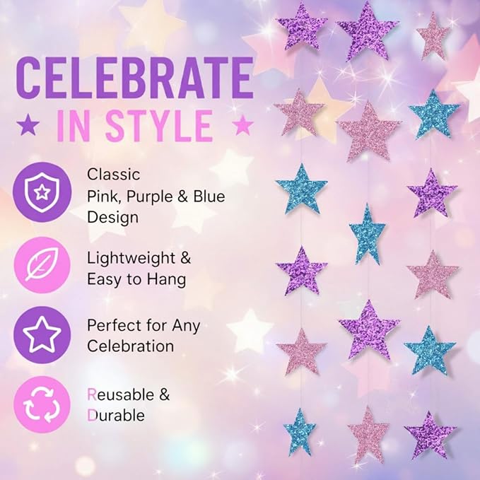 Patelai Glitter Star Garland Banner 2026 Graduation Decor 130 Feet Star Hanging - Image 3