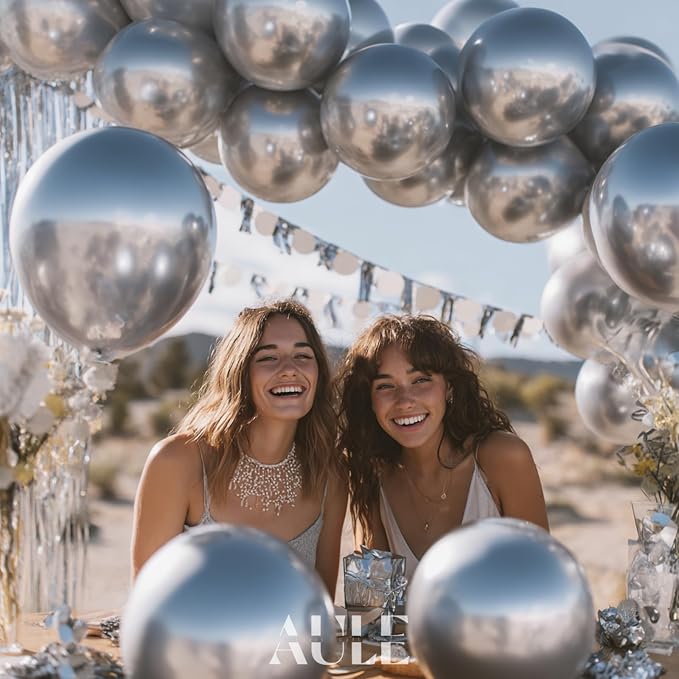 AULE 50Pcs Metallic 12 Inch Silver Chrome Helium Shiny Balloon | Chrome Helium - Image 2