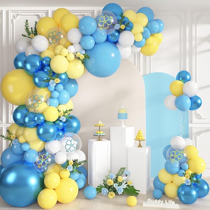 152Pcs Blue and Yellow Balloons Arch Kit Different Size | Lemon Metallic Pastel by OUDDYLIFE