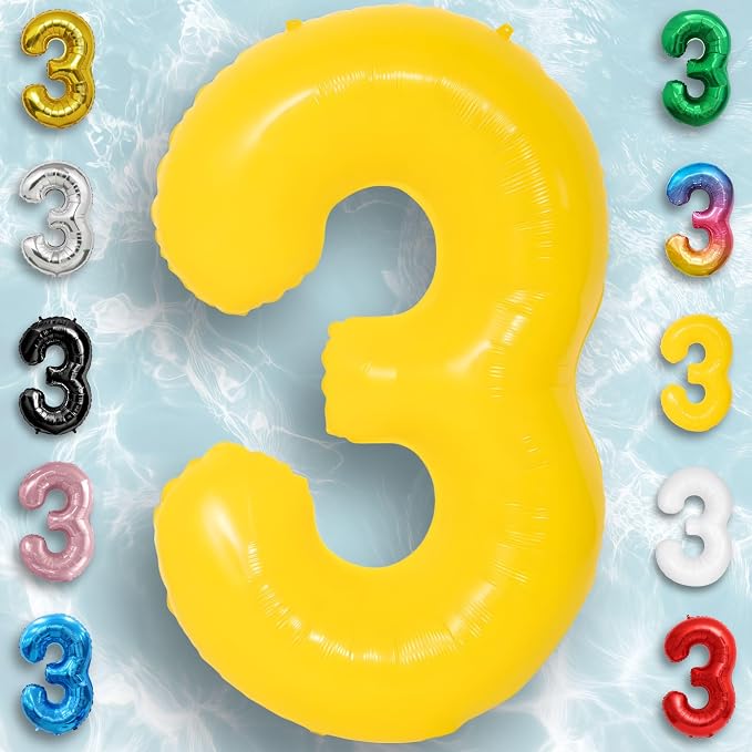 Yellow Number Balloon 3 Mylar Foil Macaron Balloons 40 inch - Image 5