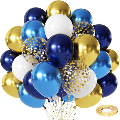 Navy Blue and Gold Confetti Balloons by Vanjehou