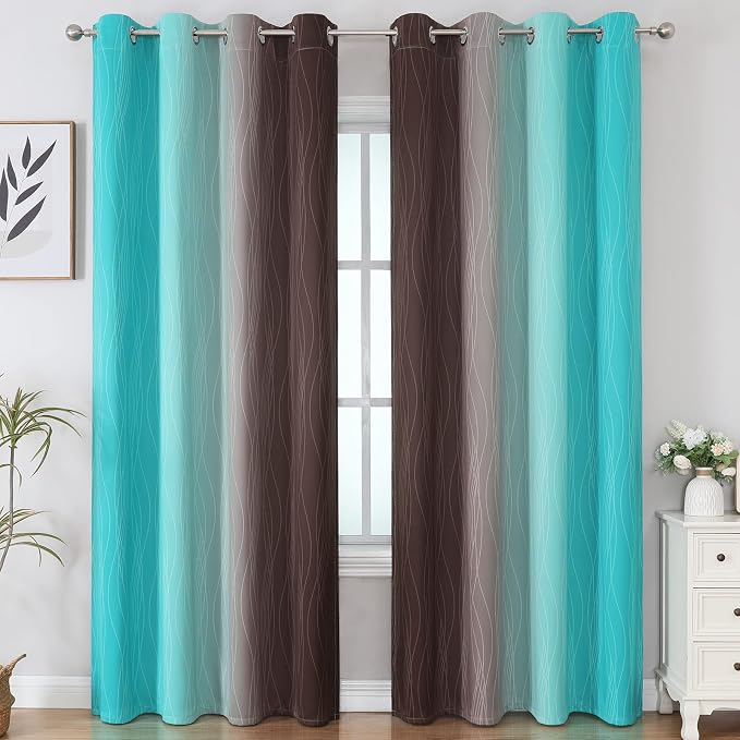 Brown and Teal Gradient Blackout Curtains - Image 2