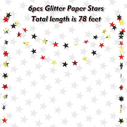 BEISHIDA 6Pcs Black Red and Gold Glitter Star Garland Decor Twinkle Star Banner - Image 2
