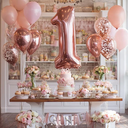AULE 40 Inch Rose Gold 1 Balloon Number Foil 0-9 Birthday Big Numbers | - Image 2