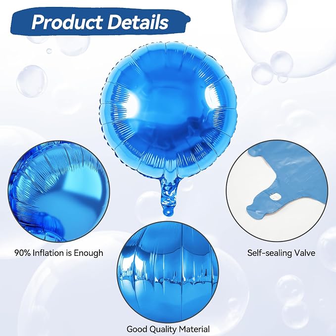 20PCS Blue Round Shaped Balloons, 18 Inch Round Foil Balloon, Royal Blue Giant - Image 3