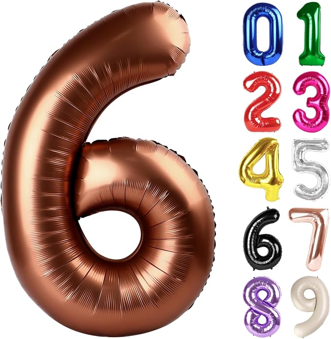 6 Balloon - Brown Birthday Number Balloons, 40 Inch Decorations Men Women | by ALPHADELTAPI