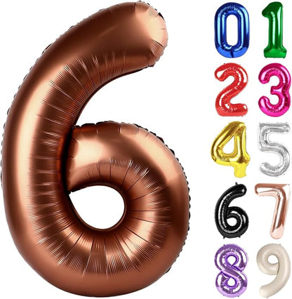 6 Balloon - Brown Birthday Number Balloons, 40 Inch Decorations Men Women | by ALPHADELTAPI