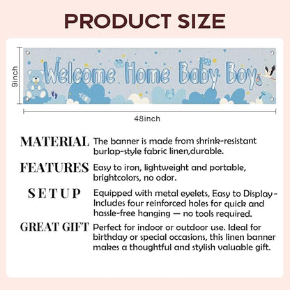 Welcome Home Baby Boy Hanging Banner, Sweet Baby Shower Entryway Home Party - Image 2