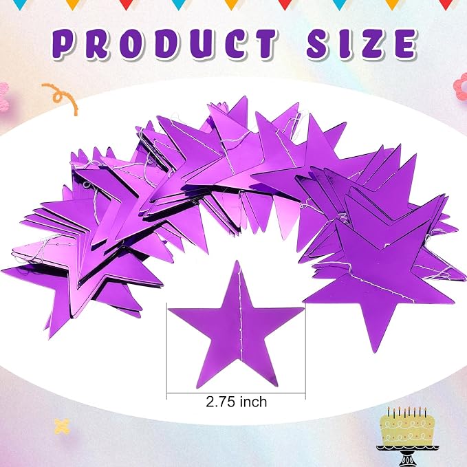 Spakon 65 Feet Glitter Star Paper Garland Banner Hanging Decoration Star - Image 2