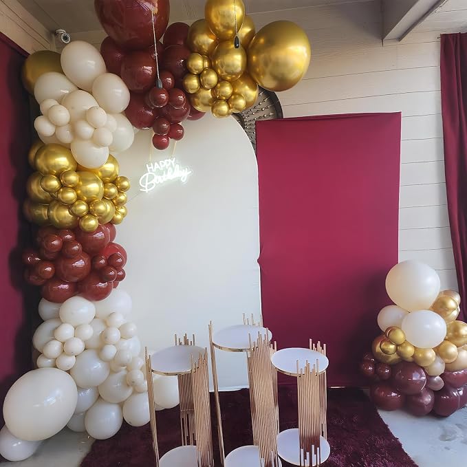 Jobkoo Burgundy Gold Balloons 60 PCS Dark Red Wine White Sand Beige Latex - Image 2