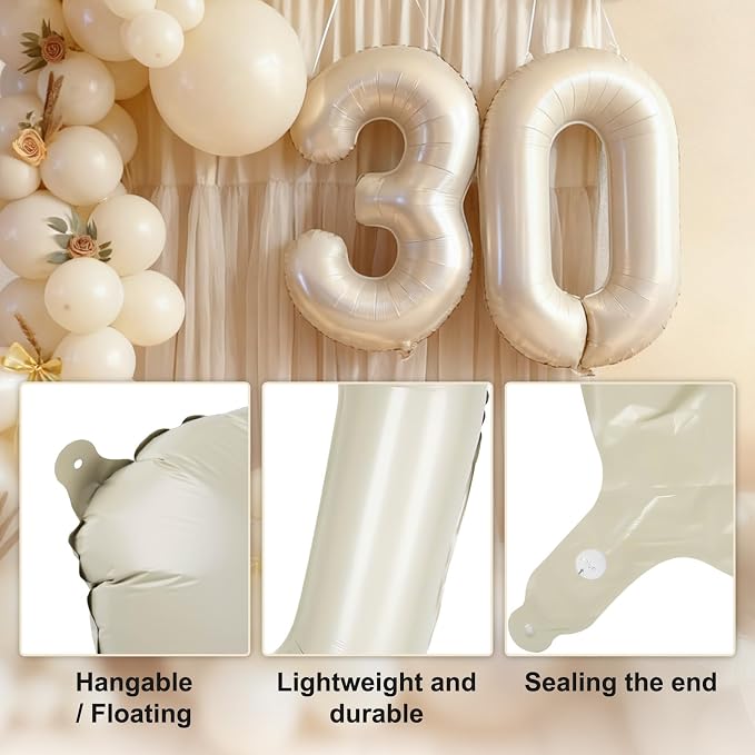 CARGEN 40 Inch Creamy White Number 3 Balloon Boho Neutral Party Decoration | - Image 8
