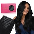WENNALIFE Seamless Clip In Hair Extensions Human Hair, 24 Inch 160g 7pcs Jet Black Hair Extensions Clip in Human Hair Invisible PU Skin Weft Natural Remy Human