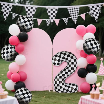 Race Car Balloon Bundle Pink Black 40 Inch Checkered Number Balloon 2 | Black - Image 4