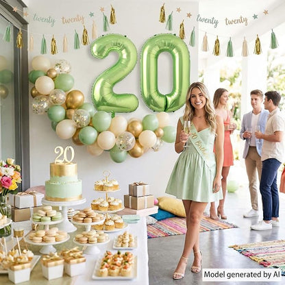 Light Green Number 20 Balloon 40 Inch, Metallic Milestone Party Supplies | - Image 2