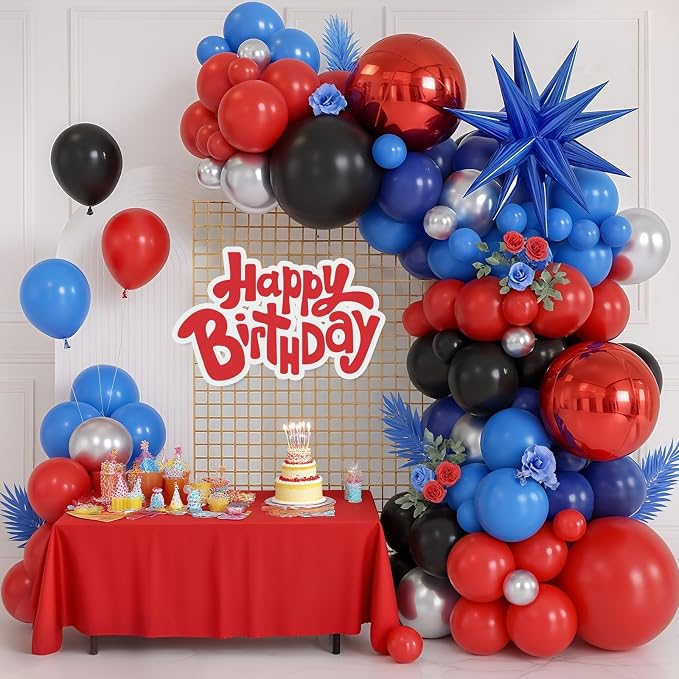 Navy Blue Red Silver Balloon Arch Garland Kit - Image 3
