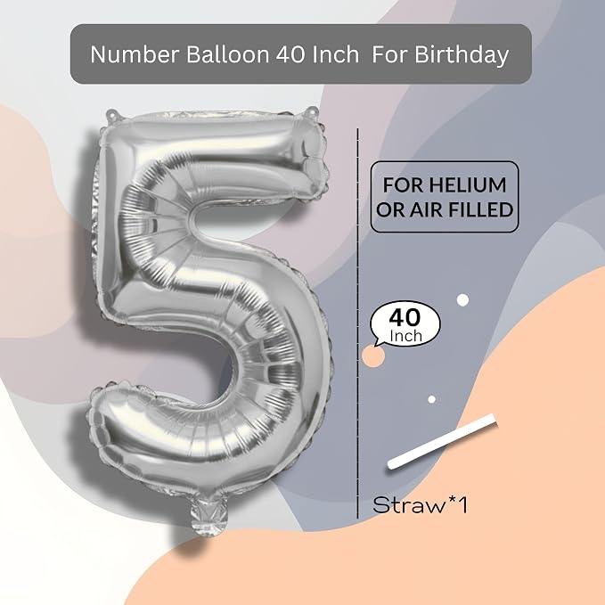 Silver Number Balloon 5 Mylar Foil Balloons 40 inch - Image 8