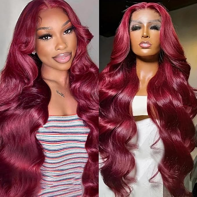 AMIRTY 250 Density Burgundy wig human hair 13x4 99J body wave lace front wigs human hair Pre Plucked Glueless Wine red colored lace front wig for Women 26inch