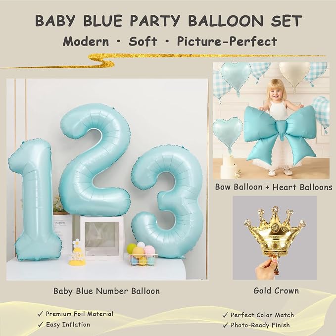 LilyZheng Baby Blue Number 2 Foil Balloon Set, 40 Inch Number Balloon - Image 3