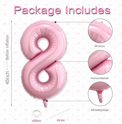 40 Inch Pink Number 8 Balloon, Giant Number Balloons, Birthday Decorations | - Image 3